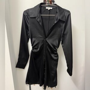 Wayf Black Long Sleeve Satin Dress cut out